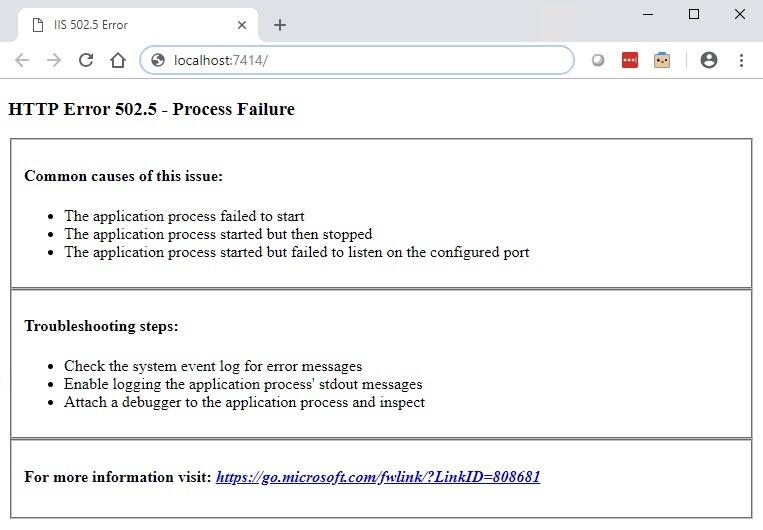 'HTTP Error 502.5 - Process Failure'